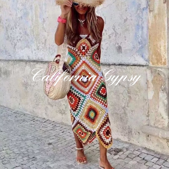 UNBRANDED Dresses & Skirts - Granny Square Crochet Boho Dress RESTOCKED🎉